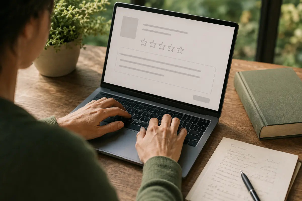 A reader typing an honest book review in a generic review form